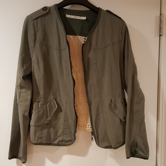 Gibson women’s khaki cotton jacket size M macrame-knitted back - Picture 2 of 13